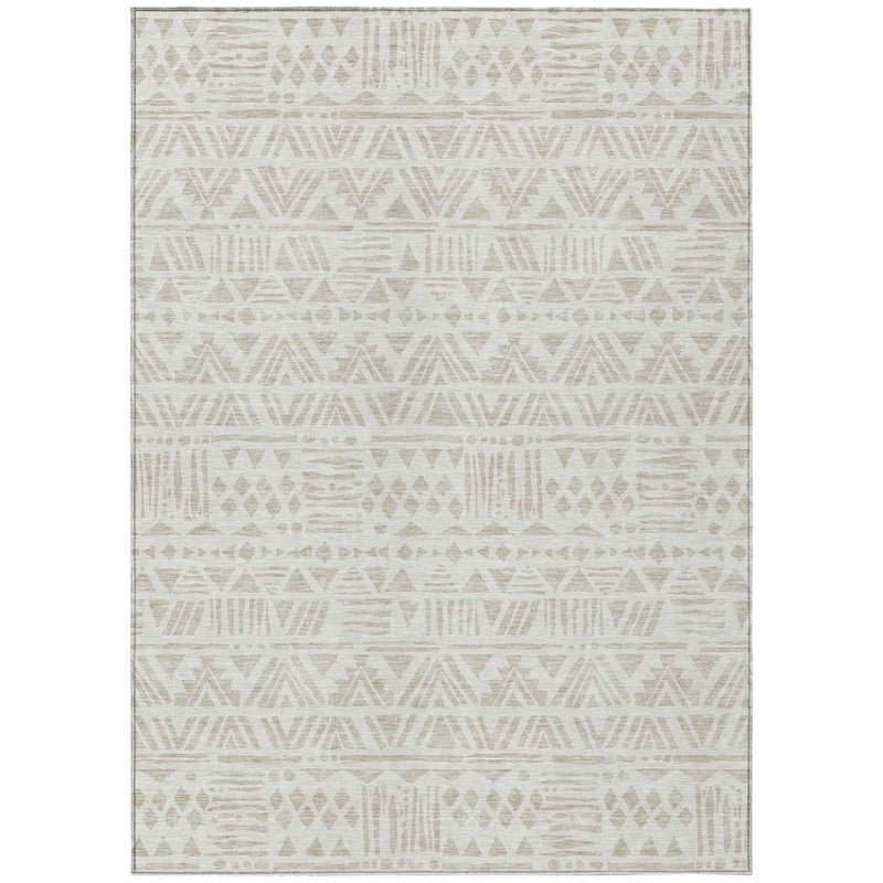 8' X 10' Ivory And Beige Southwestern Washable Indoor Outdoor Area Rug