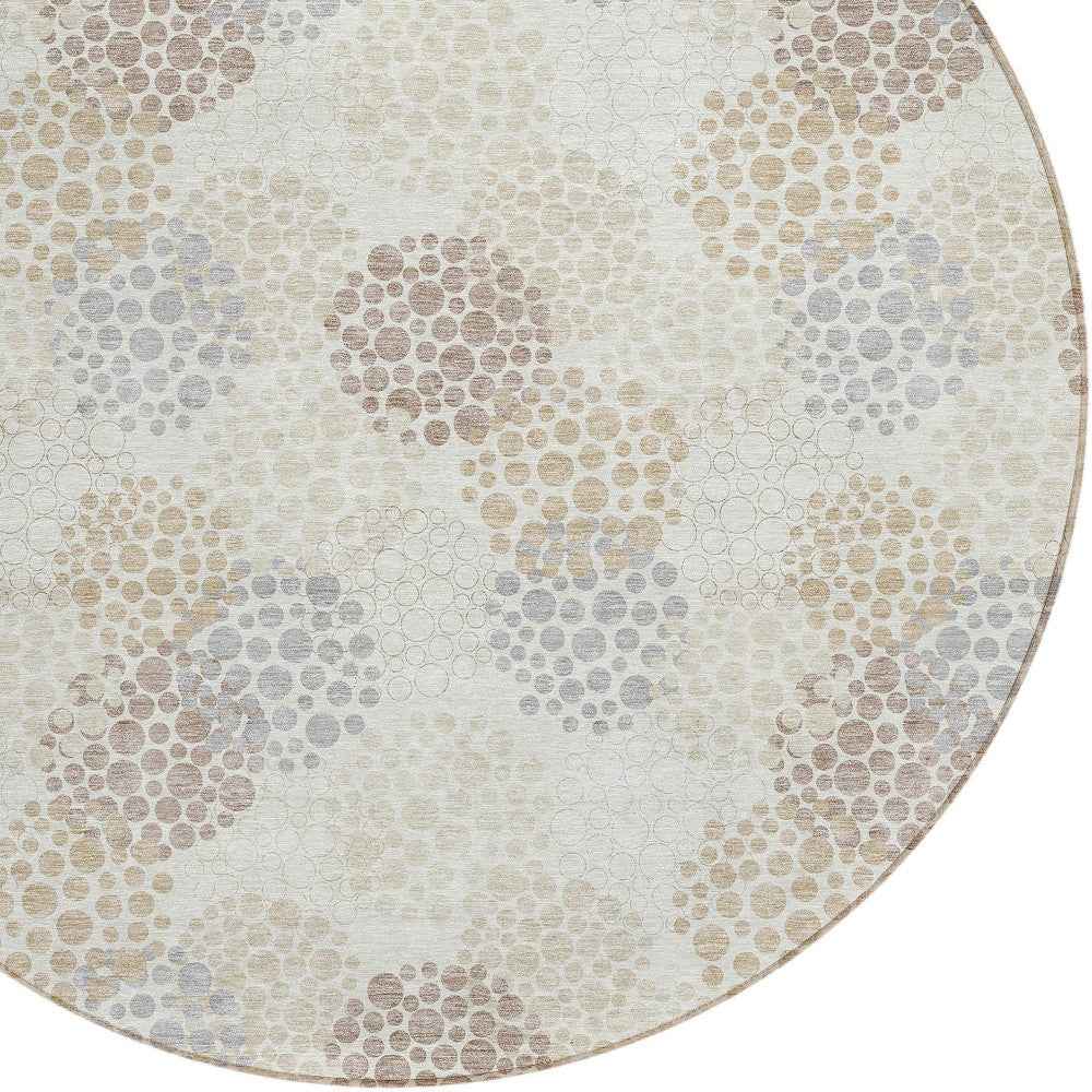 8' Ivory Brown And Gray Round Polka Dot Washable Indoor Outdoor Area Rug