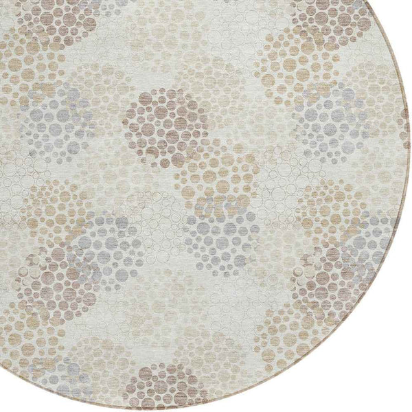 8' Ivory Brown And Gray Round Polka Dot Washable Indoor Outdoor Area Rug