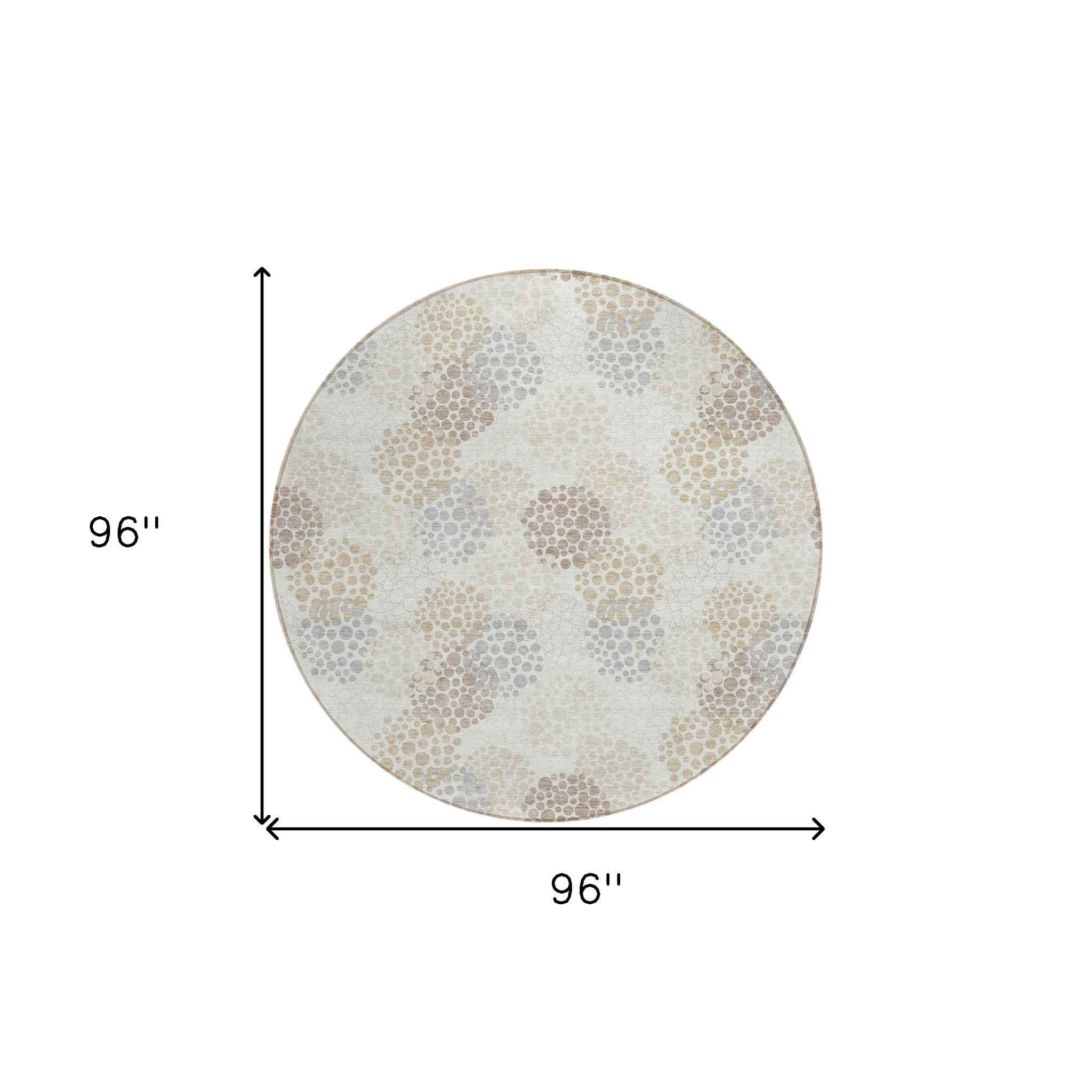 8' Ivory Brown And Gray Round Polka Dot Washable Indoor Outdoor Area Rug