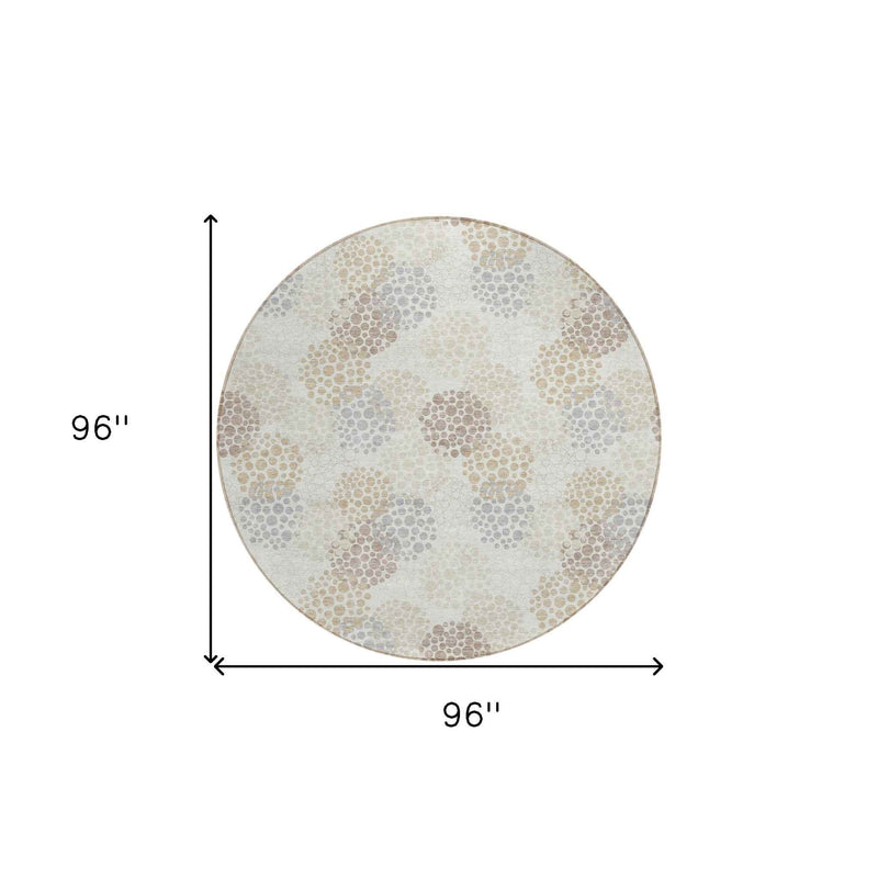 8' Ivory Brown And Gray Round Polka Dot Washable Indoor Outdoor Area Rug