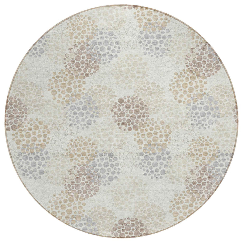 8' Ivory Brown And Gray Round Polka Dot Washable Indoor Outdoor Area Rug