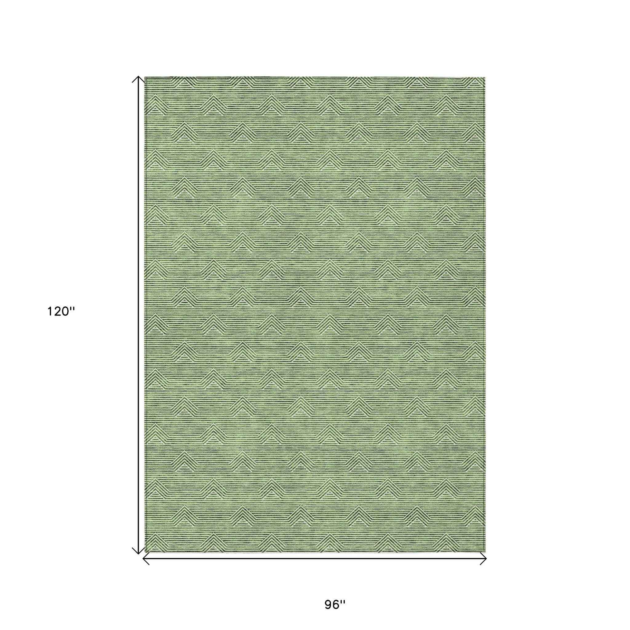 8' X 10' Green And Beige Geometric Washable Indoor Outdoor Area Rug