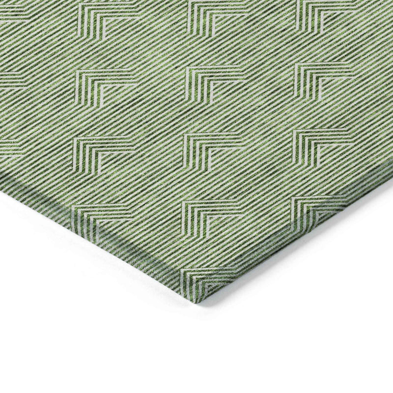 8' X 10' Green And Beige Geometric Washable Indoor Outdoor Area Rug