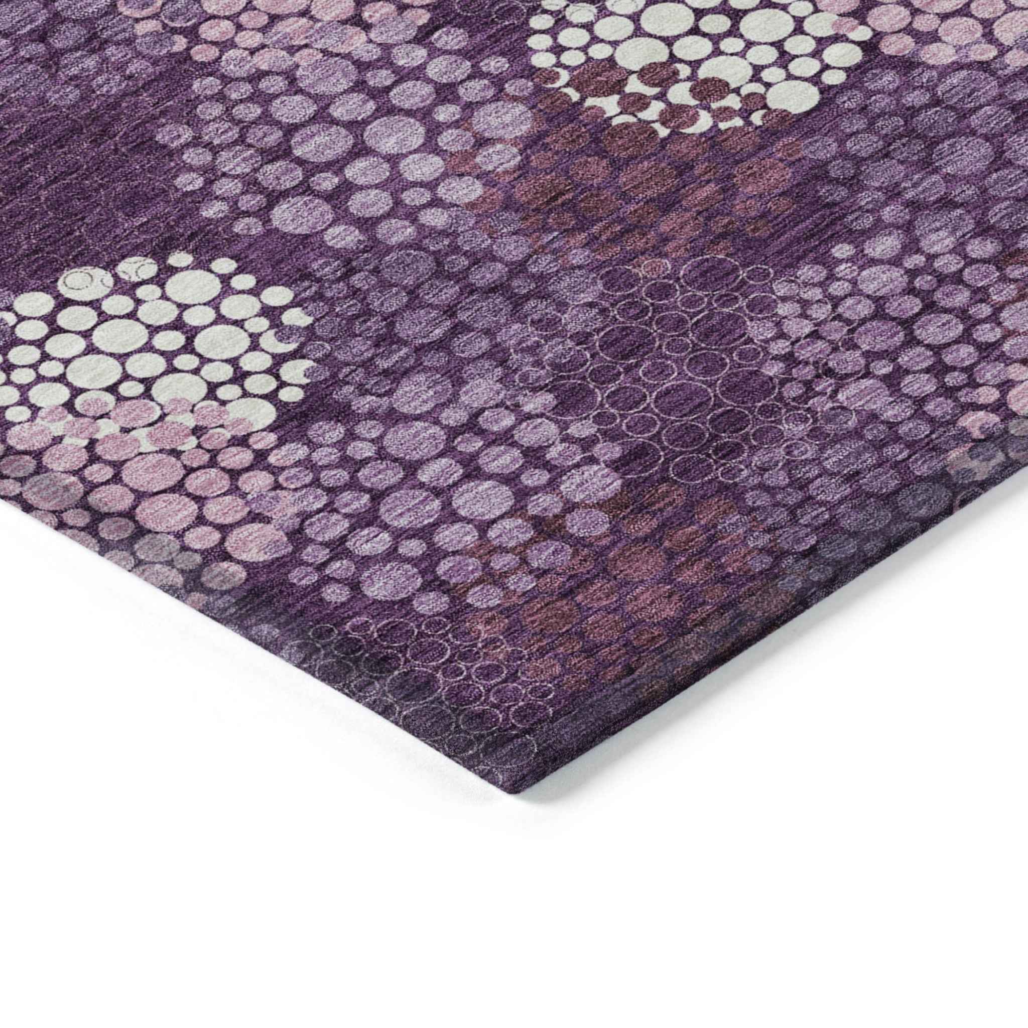 9' X 12' Eggplant Lavender And Ivory Polka Dot Washable Indoor Outdoor Area Rug