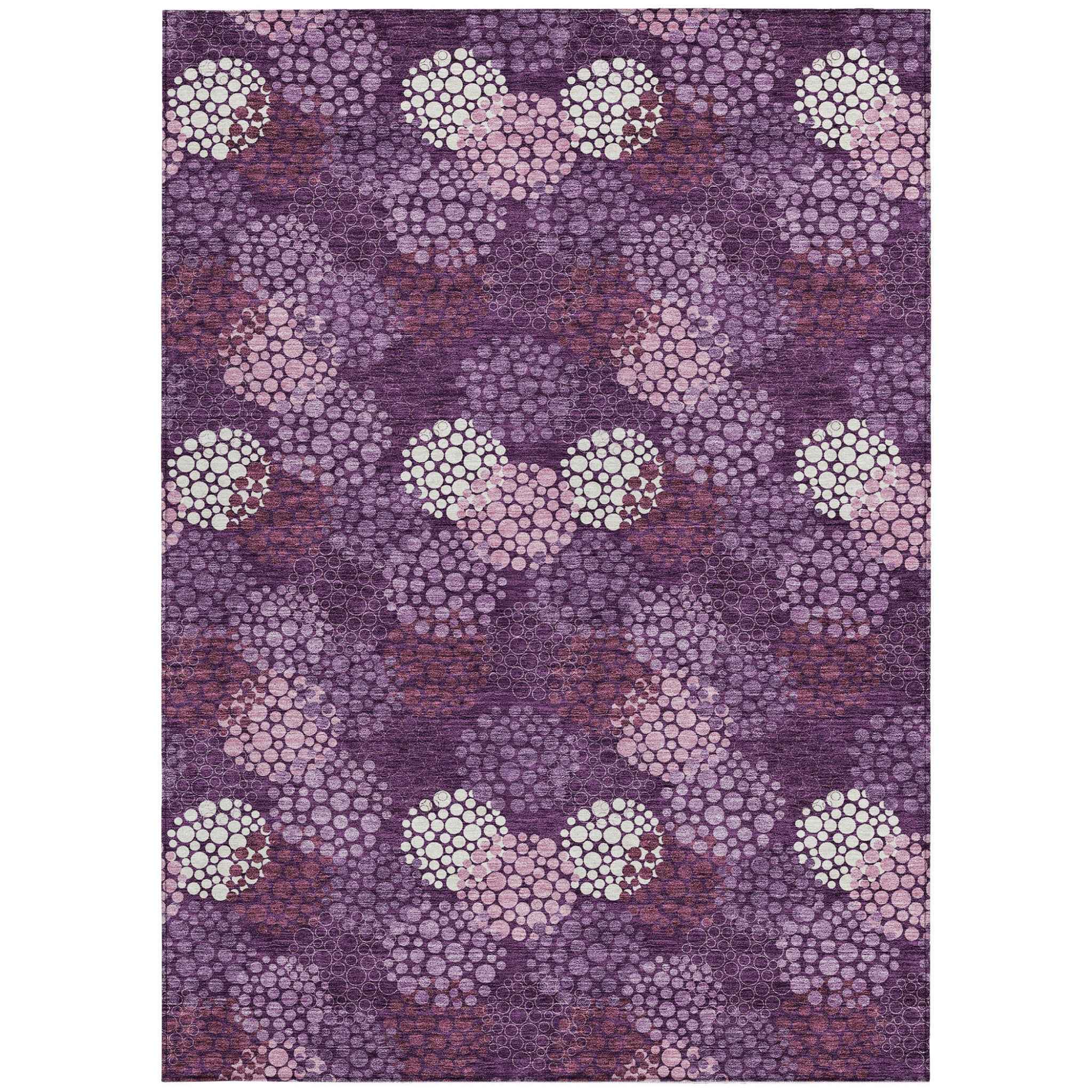 9' X 12' Eggplant Lavender And Ivory Polka Dot Washable Indoor Outdoor Area Rug