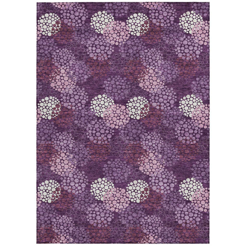 9' X 12' Eggplant Lavender And Ivory Polka Dot Washable Indoor Outdoor Area Rug