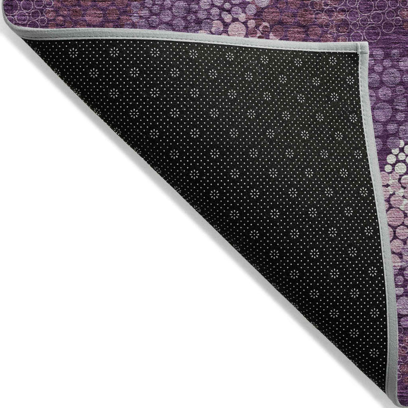 9' X 12' Eggplant Lavender And Ivory Polka Dot Washable Indoor Outdoor Area Rug