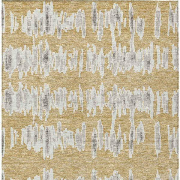 3' X 5' Gold Gray And Ivory Striped Washable Indoor Outdoor Area Rug