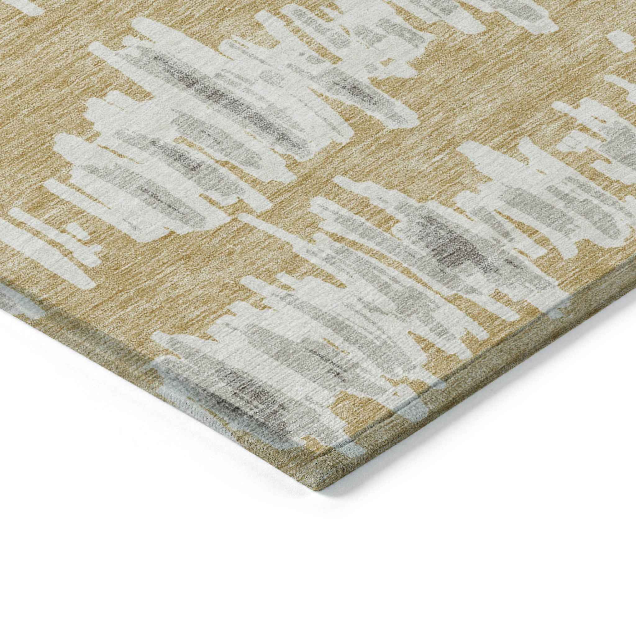 3' X 5' Gold Gray And Ivory Striped Washable Indoor Outdoor Area Rug