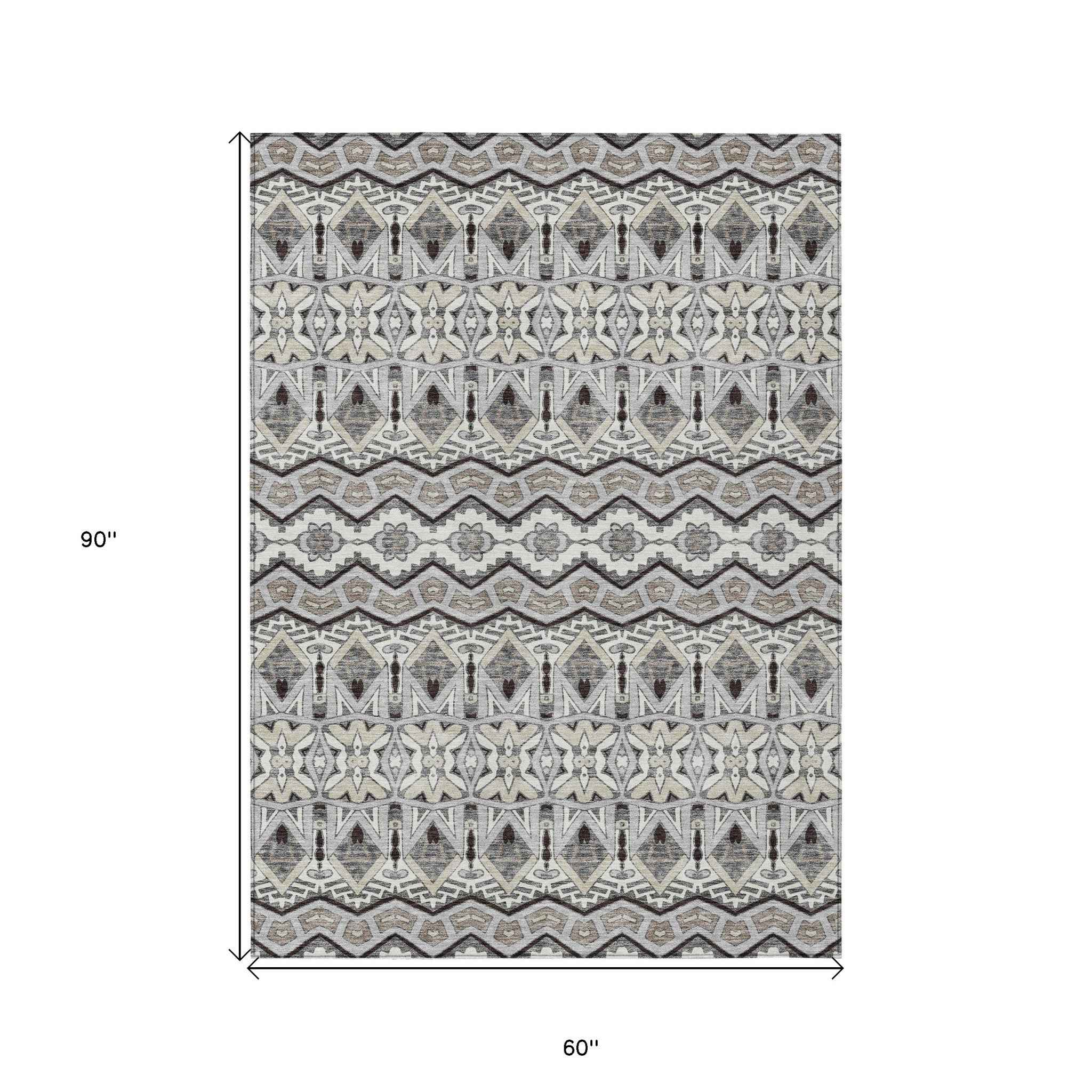 5' X 8' Gray Brown And Ivory Moroccan Washable Indoor Outdoor Area Rug