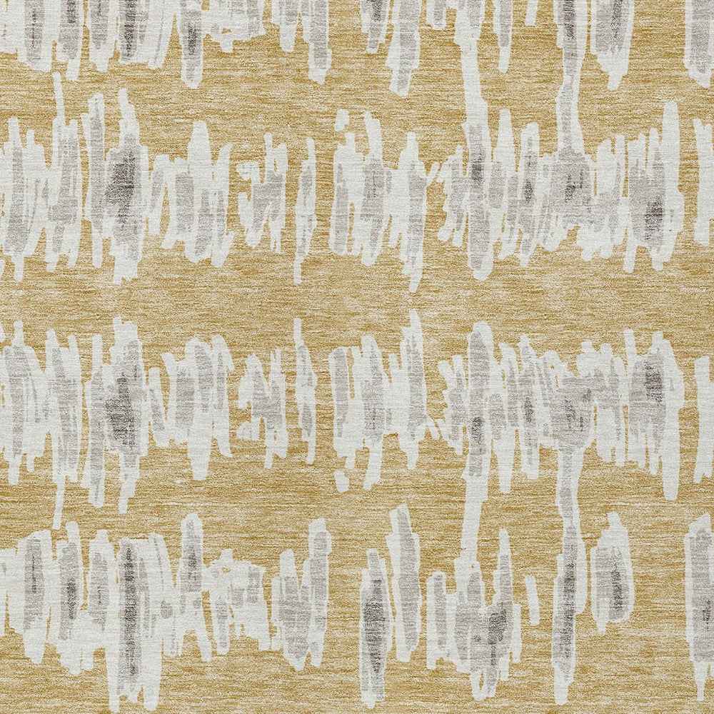 3' X 5' Gold Gray And Ivory Striped Washable Indoor Outdoor Area Rug