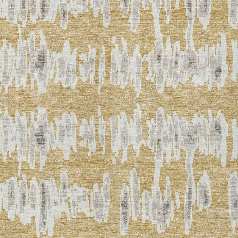 3' X 5' Gold Gray And Ivory Striped Washable Indoor Outdoor Area Rug