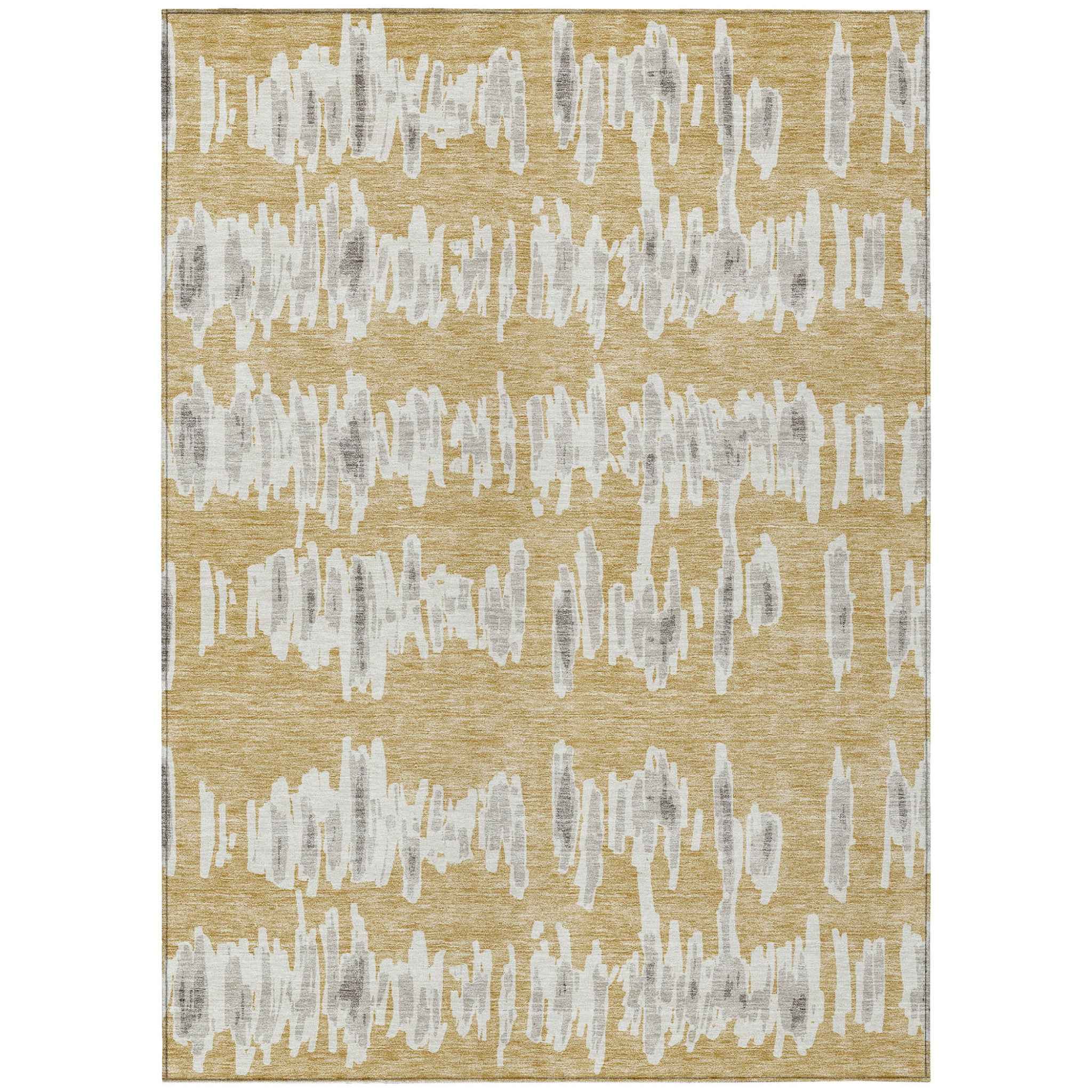 3' X 5' Gold Gray And Ivory Striped Washable Indoor Outdoor Area Rug