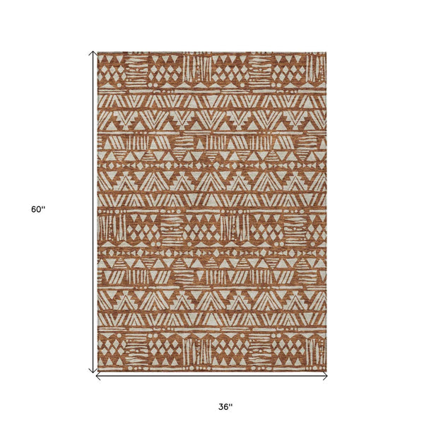 3' X 5' Terra Cotta And Beige Southwestern Washable Indoor Outdoor Area Rug