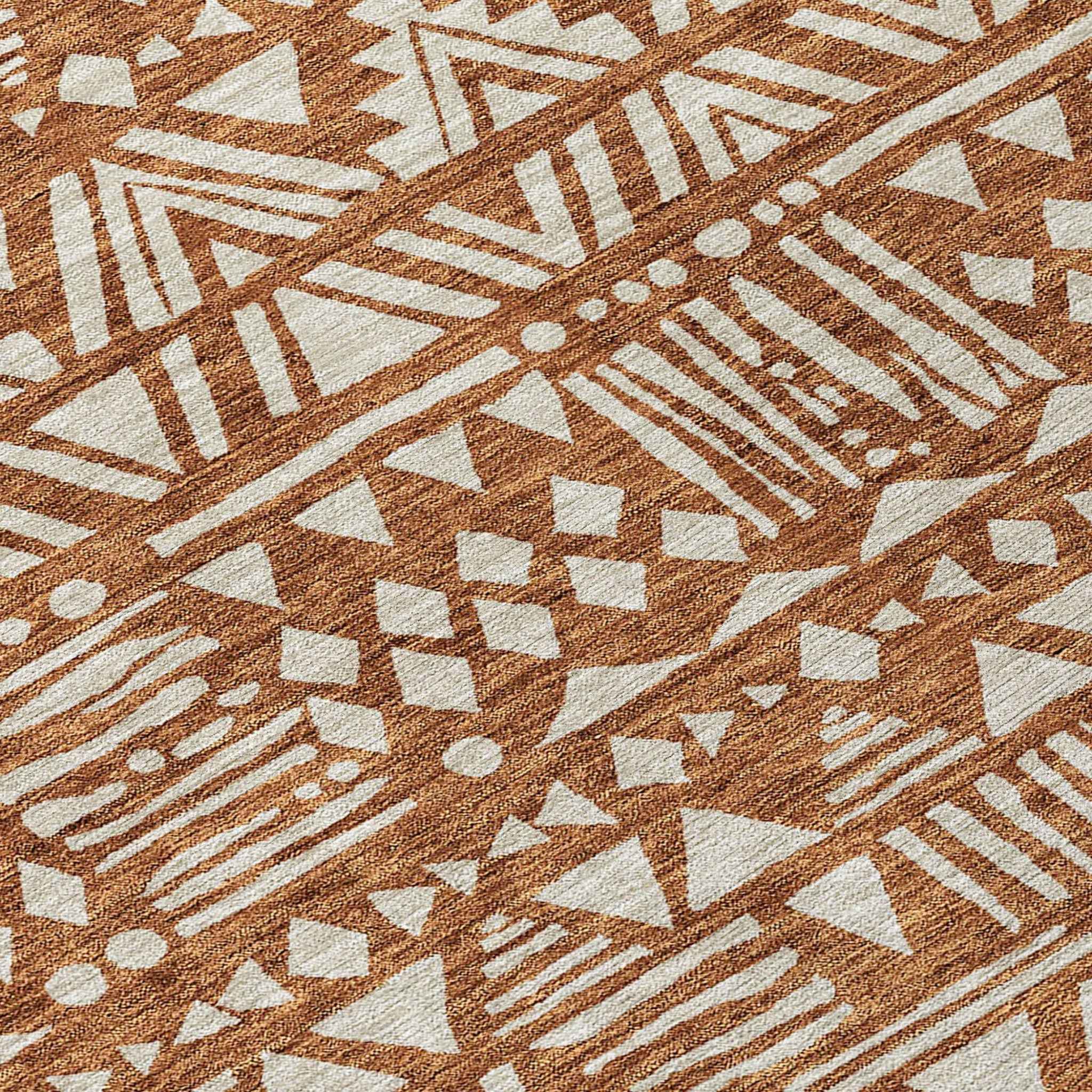 3' X 5' Terra Cotta And Beige Southwestern Washable Indoor Outdoor Area Rug