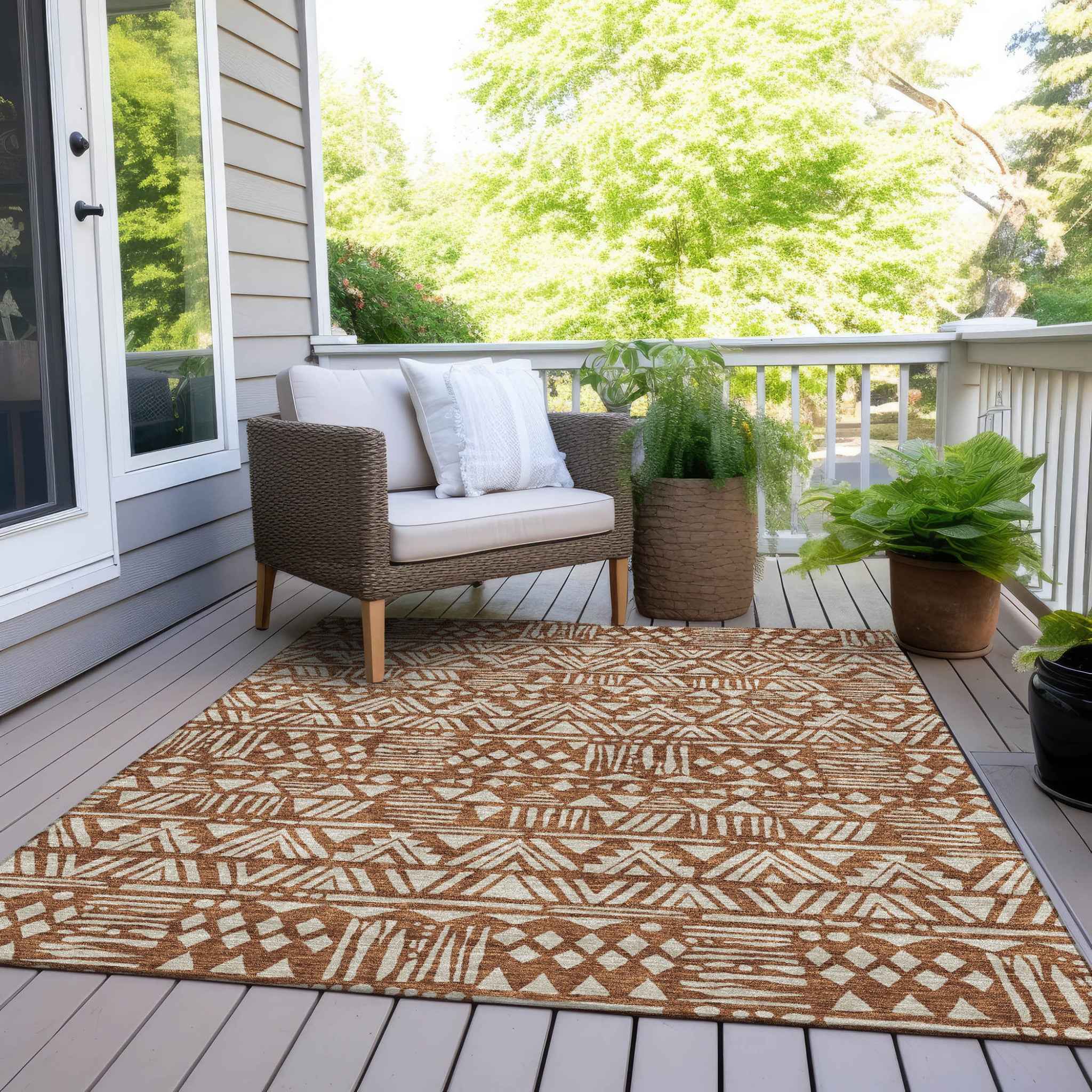 3' X 5' Terra Cotta And Beige Southwestern Washable Indoor Outdoor Area Rug