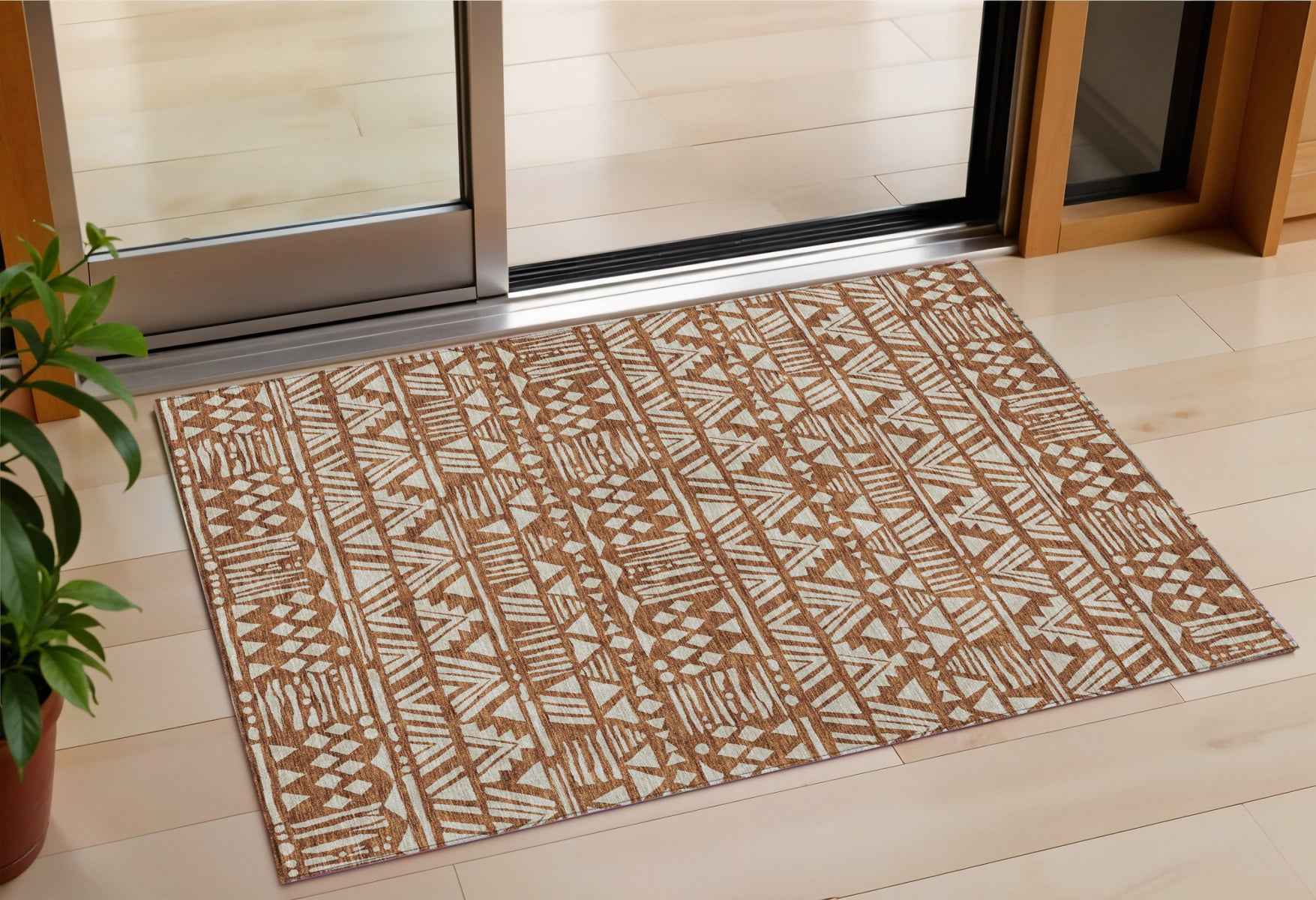3' X 5' Terra Cotta And Beige Southwestern Washable Indoor Outdoor Area Rug