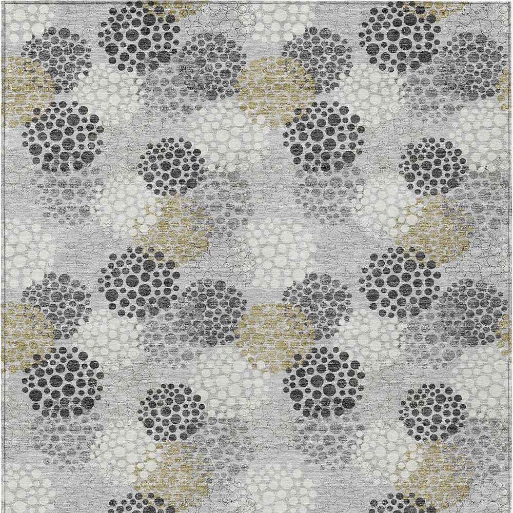 10' X 14' Gray Silver And Ivory Polka Dot Washable Indoor Outdoor Area Rug