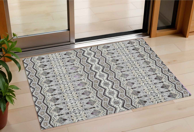 3' X 5' Gray Brown And Ivory Moroccan Washable Indoor Outdoor Area Rug