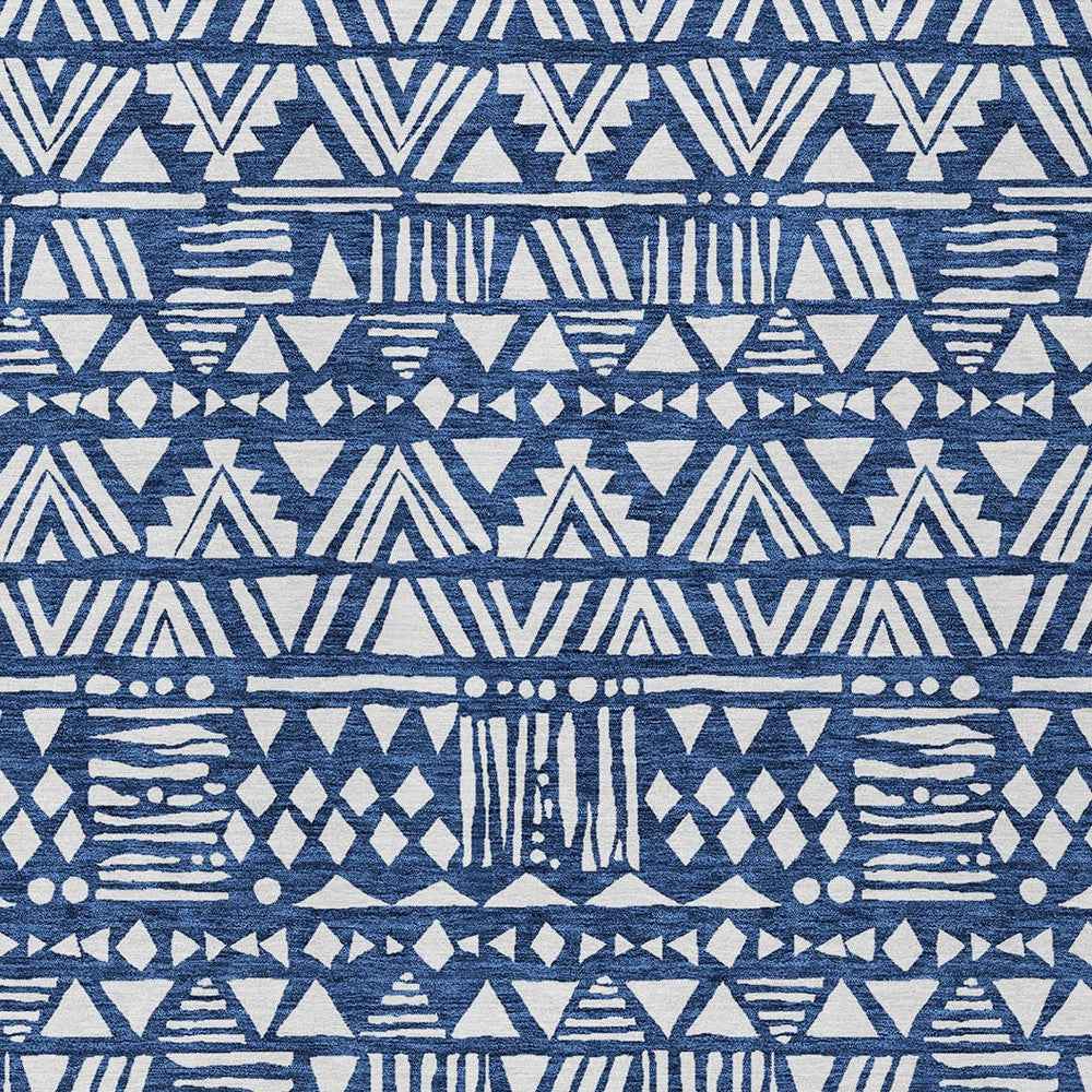 10' X 14' Navy Blue And Ivory Southwestern Washable Indoor Outdoor Area Rug