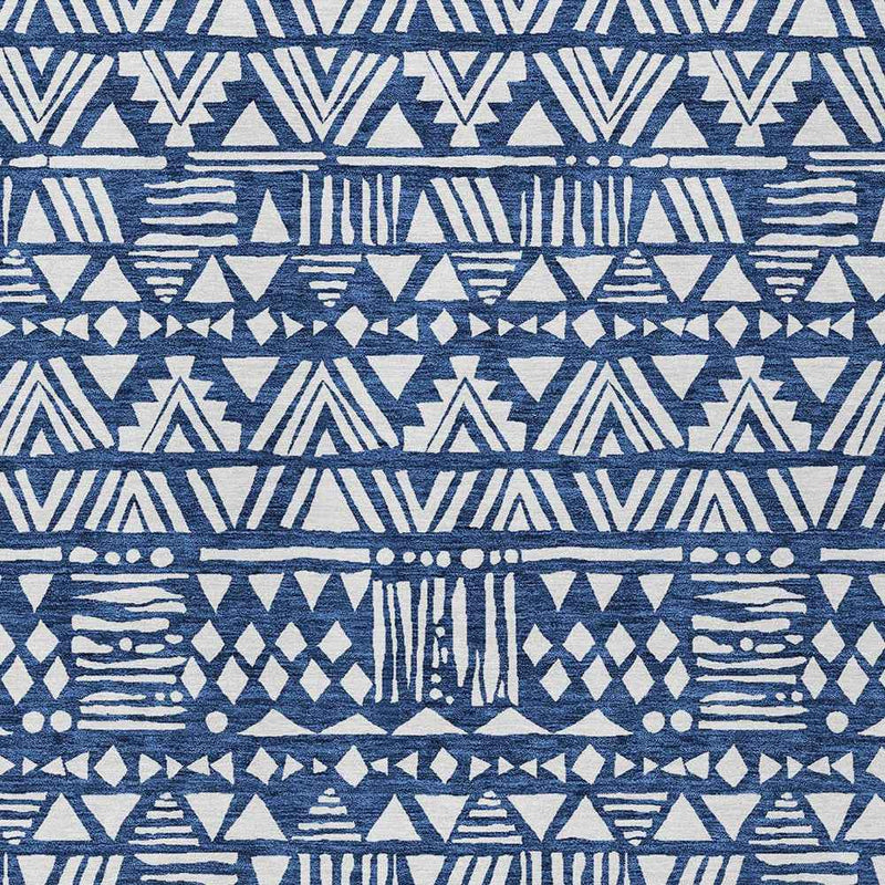 10' X 14' Navy Blue And Ivory Southwestern Washable Indoor Outdoor Area Rug
