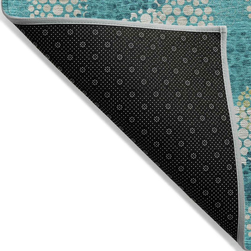 9' X 12' Emerald Gray And Ivory Polka Dot Washable Indoor Outdoor Area Rug