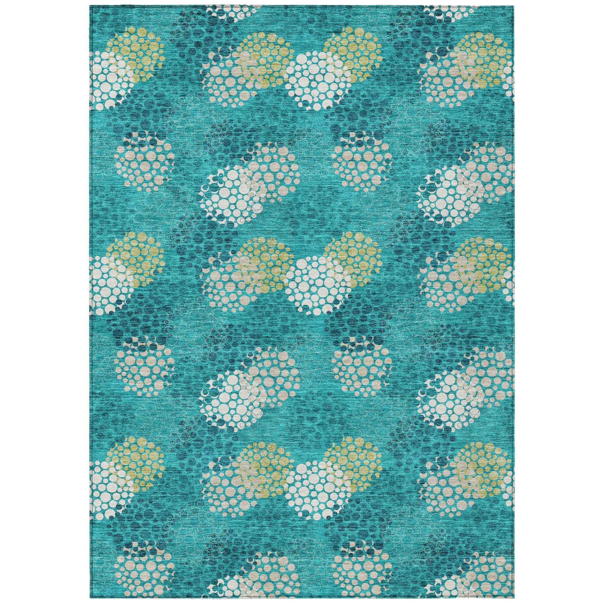 9' X 12' Emerald Gray And Ivory Polka Dot Washable Indoor Outdoor Area Rug