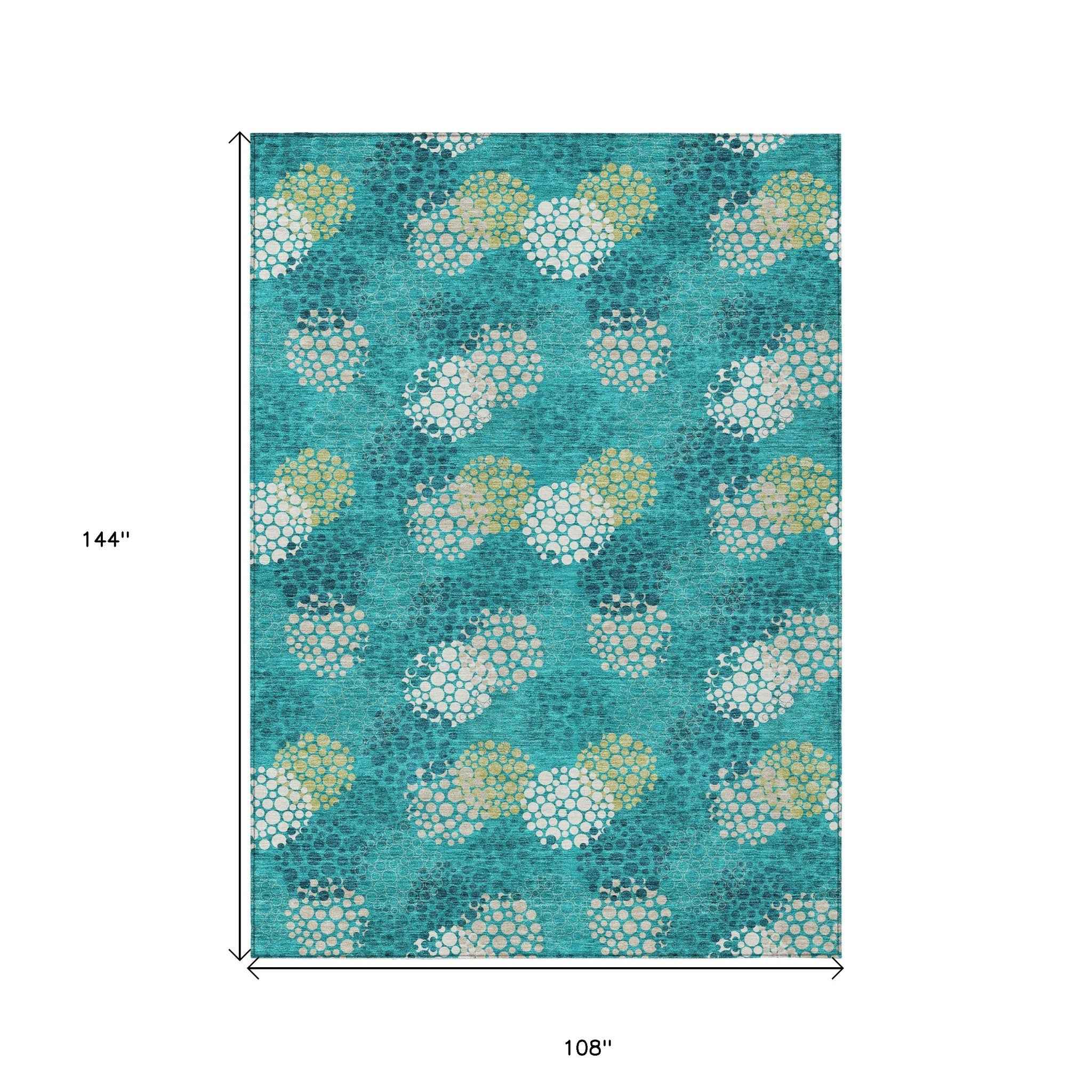 9' X 12' Emerald Gray And Ivory Polka Dot Washable Indoor Outdoor Area Rug