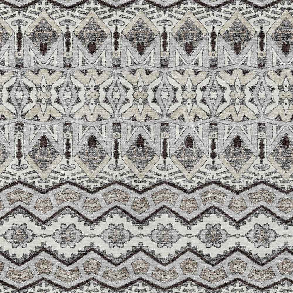 9' X 12' Gray Brown And Ivory Moroccan Washable Indoor Outdoor Area Rug