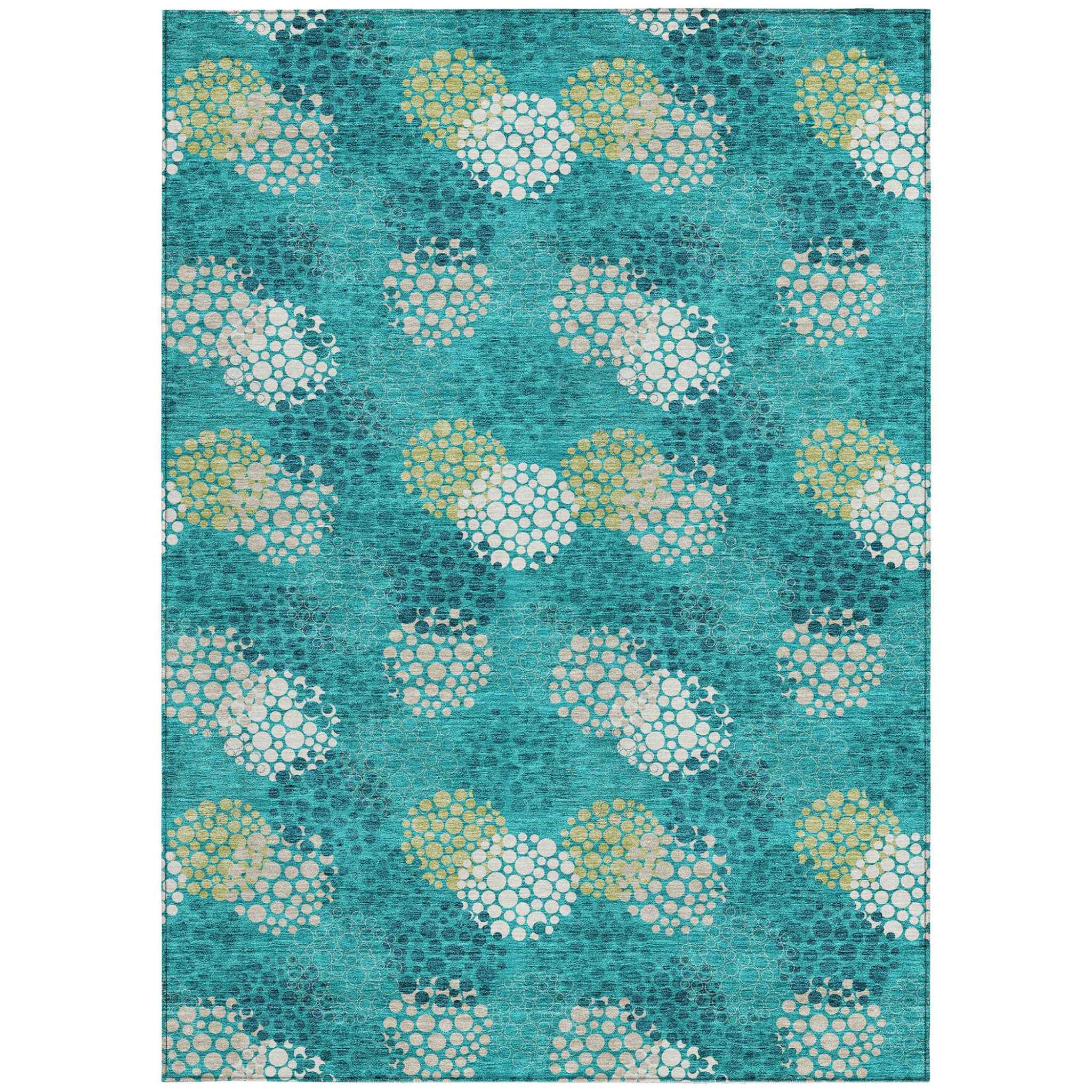 9' X 12' Emerald Gray And Ivory Polka Dot Washable Indoor Outdoor Area Rug