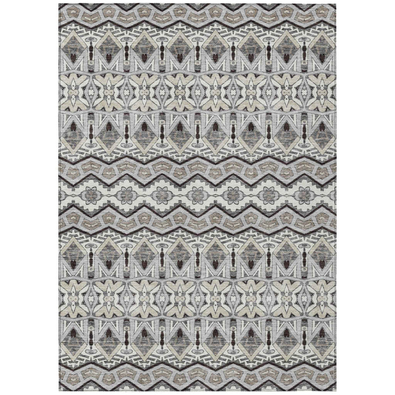 9' X 12' Gray Brown And Ivory Moroccan Washable Indoor Outdoor Area Rug