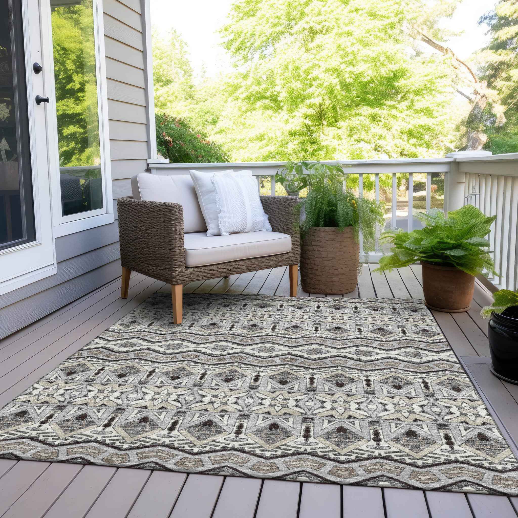 9' X 12' Gray Brown And Ivory Moroccan Washable Indoor Outdoor Area Rug
