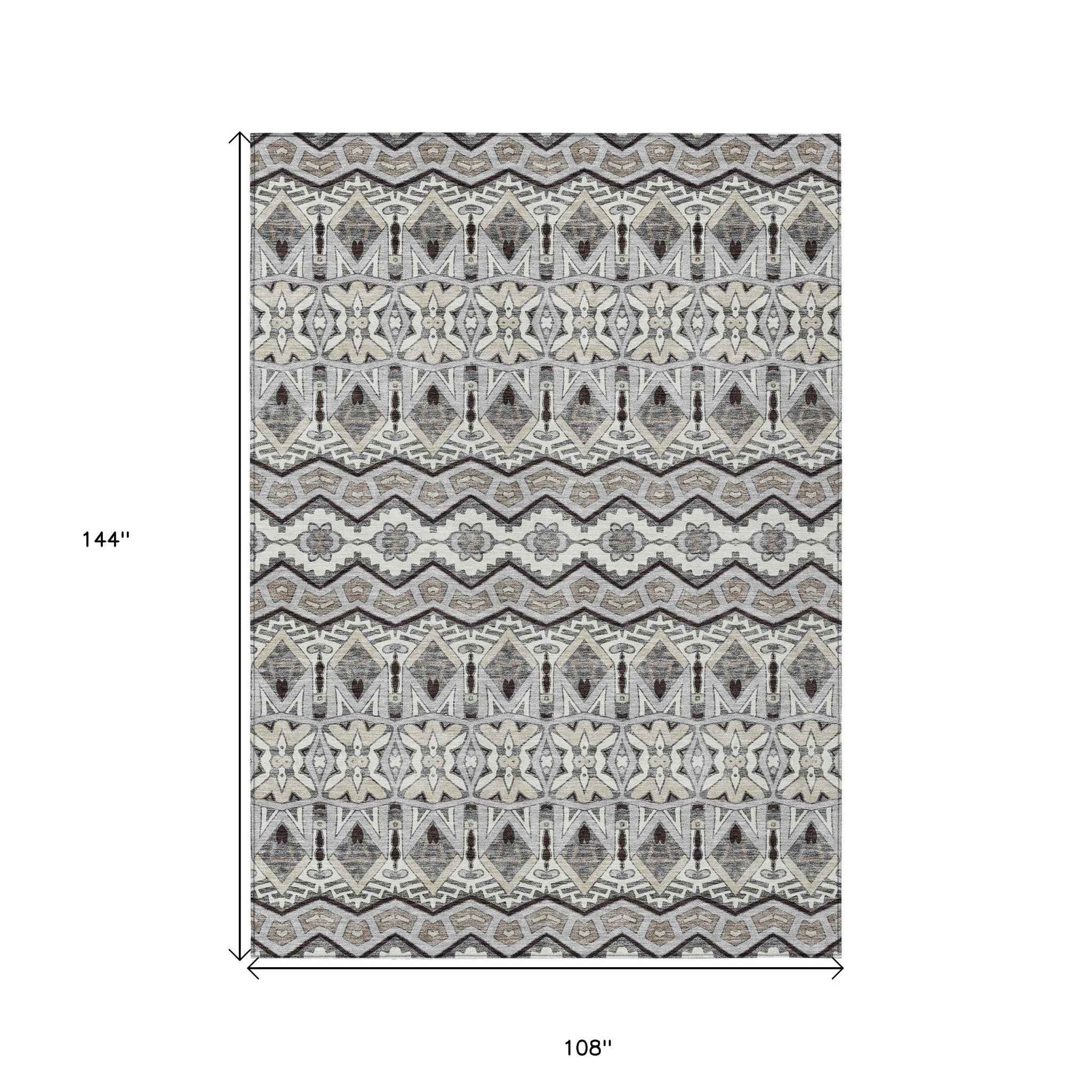 9' X 12' Gray Brown And Ivory Moroccan Washable Indoor Outdoor Area Rug