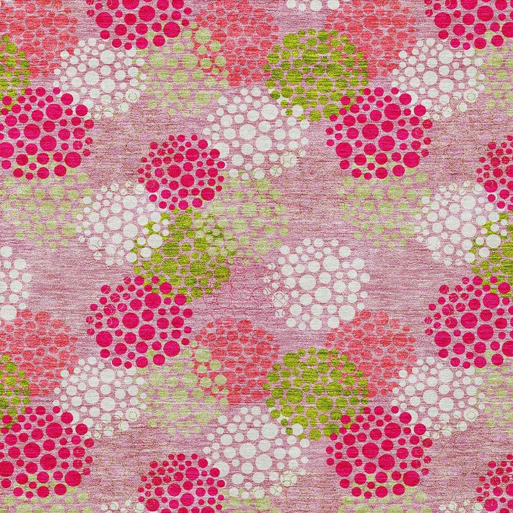 3' X 5' Pink Green And Ivory Polka Dot Washable Indoor Outdoor Area Rug