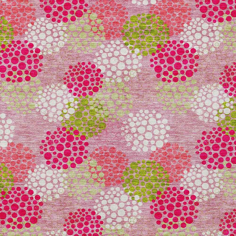 3' X 5' Pink Green And Ivory Polka Dot Washable Indoor Outdoor Area Rug