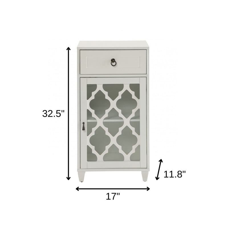 17" White Fret Work Design Glass Door Accent Cabinet - Kitchen & Dining