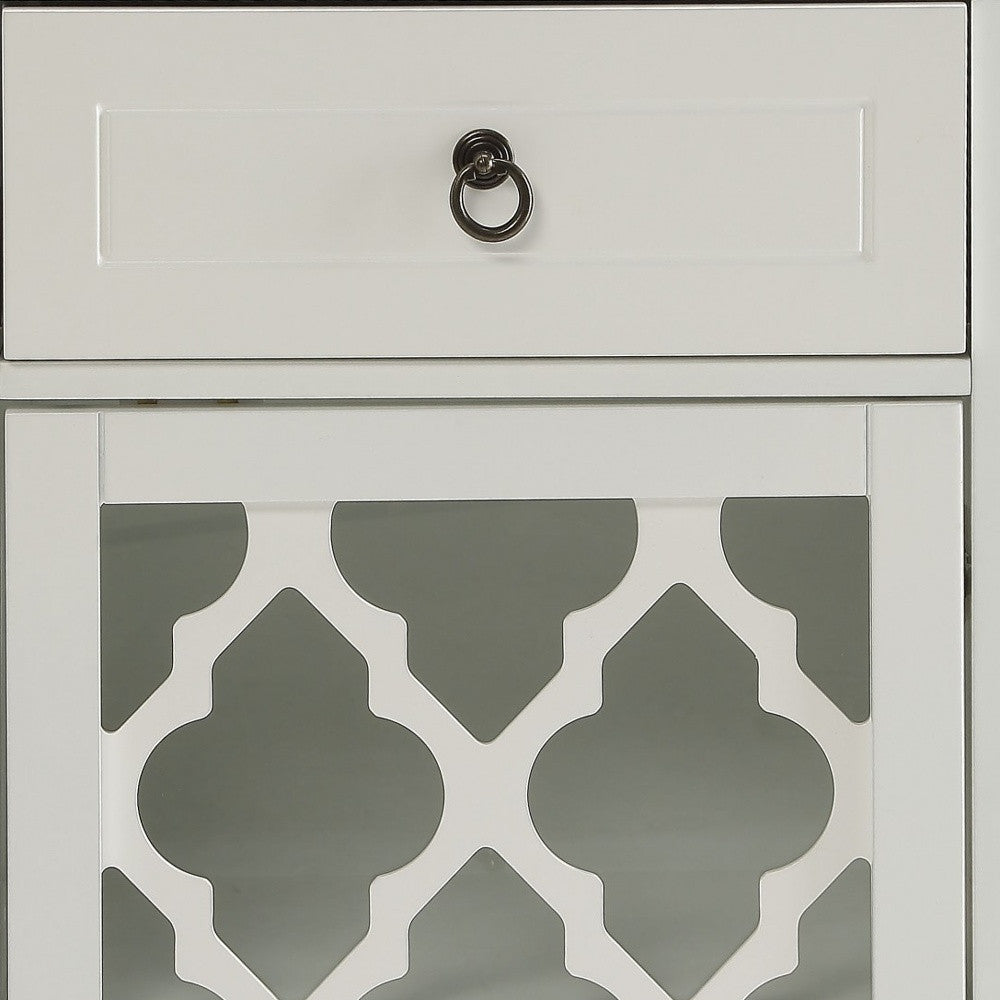 17" White Fret Work Design Glass Door Accent Cabinet - Kitchen & Dining