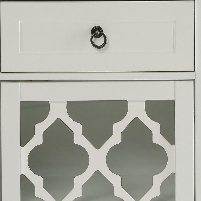 17" White Fret Work Design Glass Door Accent Cabinet - Kitchen & Dining
