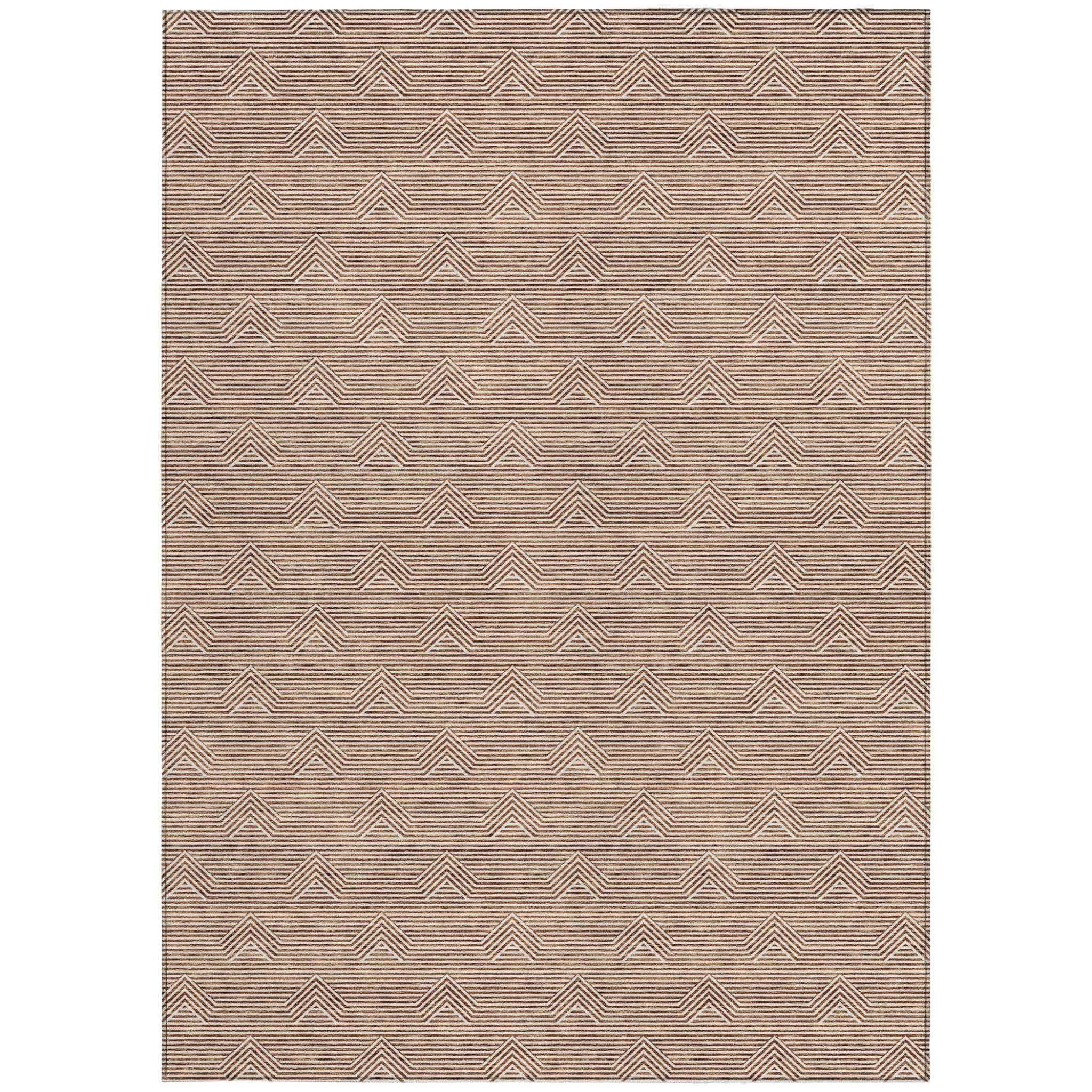 10' X 14' Brown And Beige Geometric Washable Indoor Outdoor Area Rug