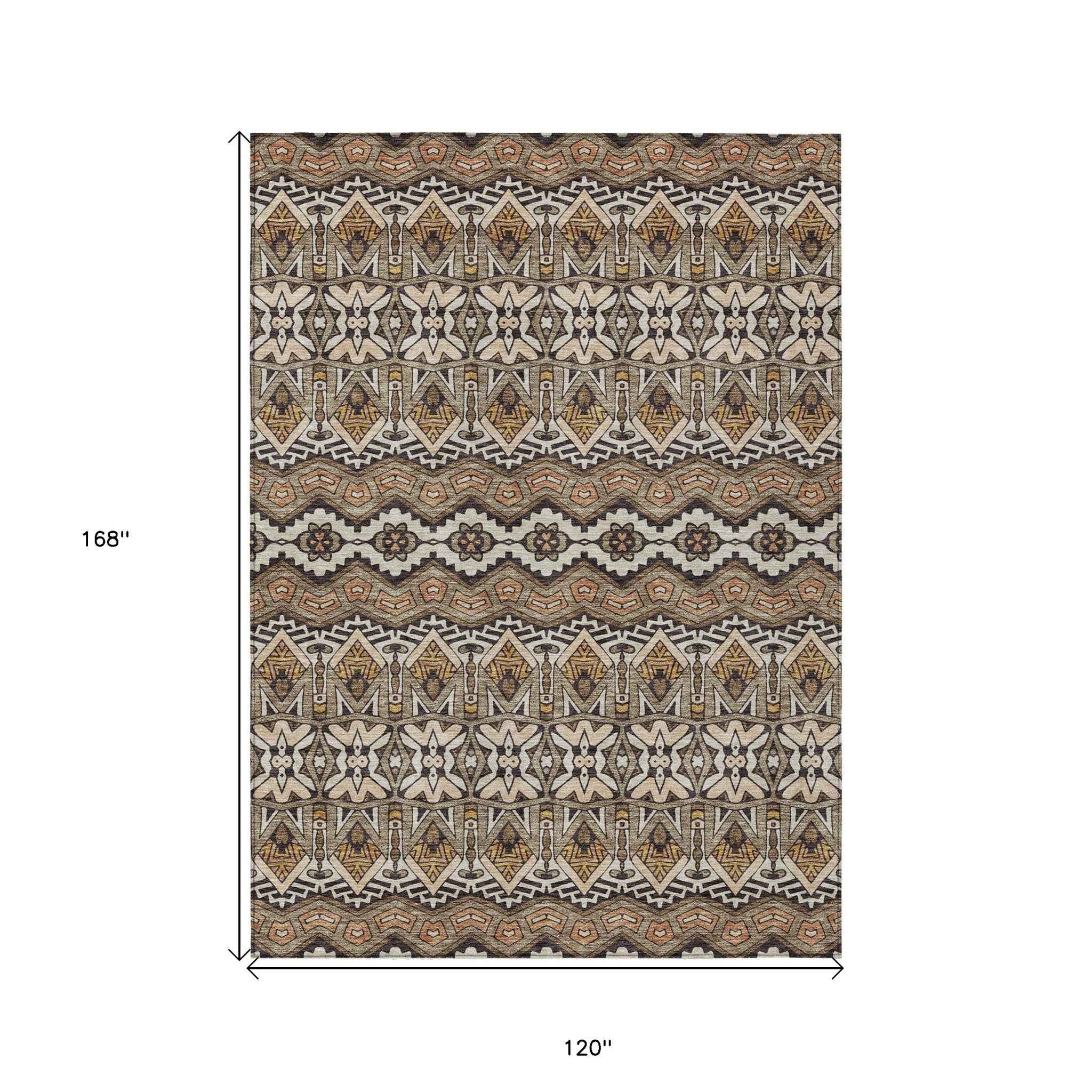 10' X 14' Taupe Brown And Ivory Moroccan Washable Indoor Outdoor Area Rug