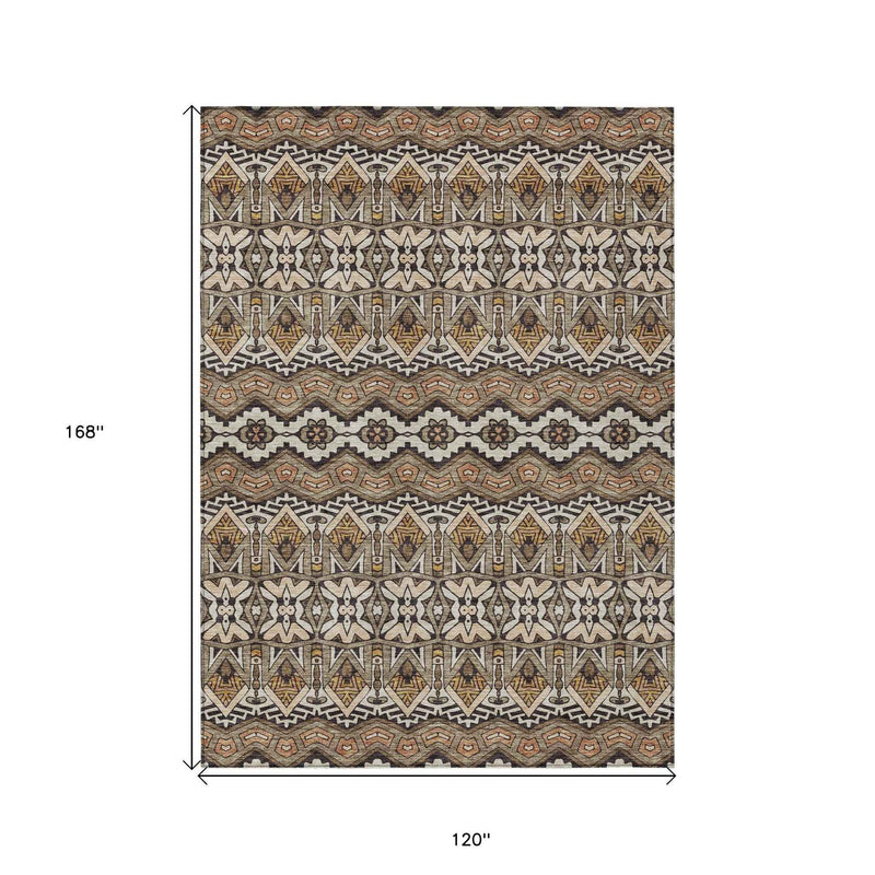 10' X 14' Taupe Brown And Ivory Moroccan Washable Indoor Outdoor Area Rug