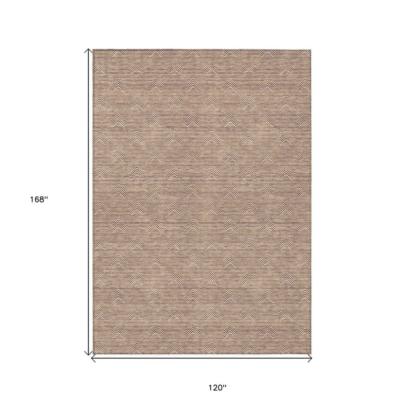 10' X 14' Brown And Beige Geometric Washable Indoor Outdoor Area Rug