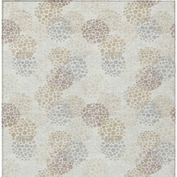 10' X 14' Ivory Brown And Gray Polka Dot Washable Indoor Outdoor Area Rug