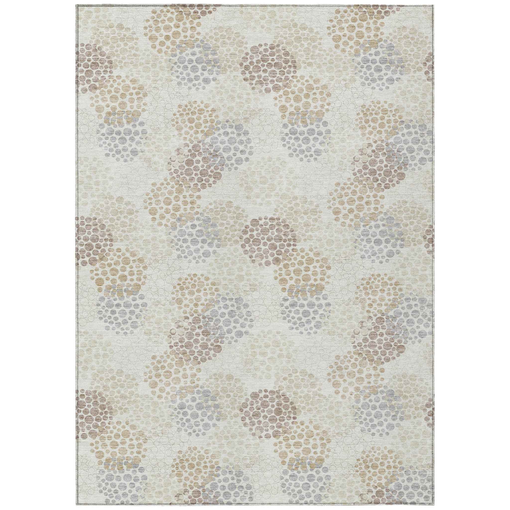10' X 14' Ivory Brown And Gray Polka Dot Washable Indoor Outdoor Area Rug