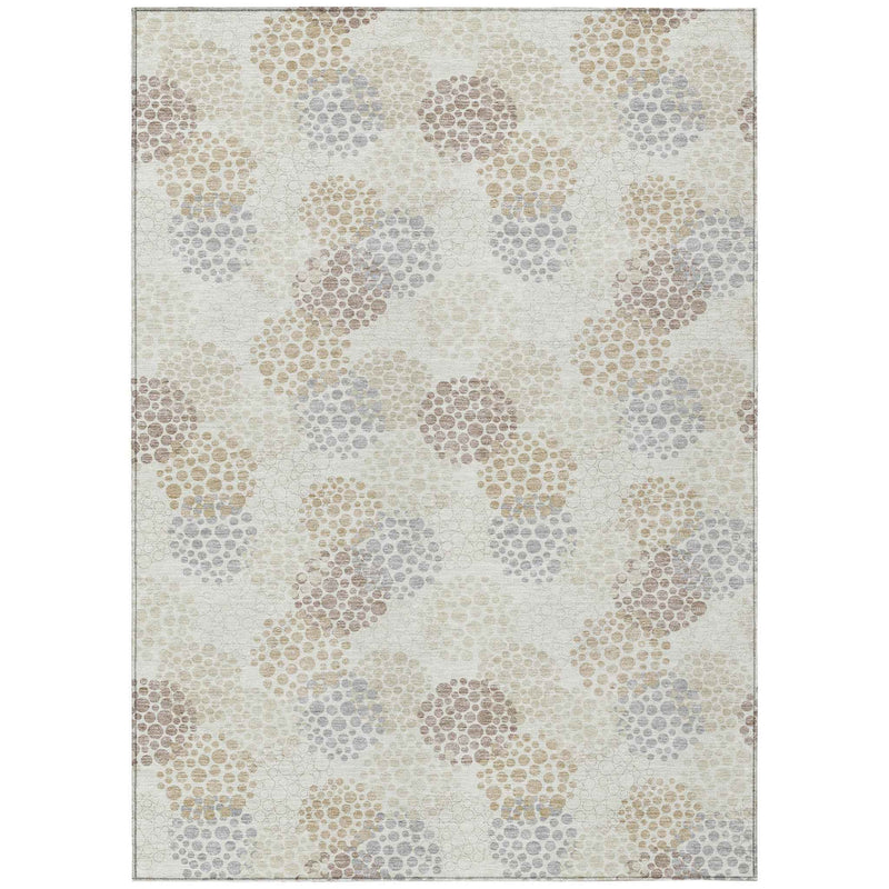 10' X 14' Ivory Brown And Gray Polka Dot Washable Indoor Outdoor Area Rug