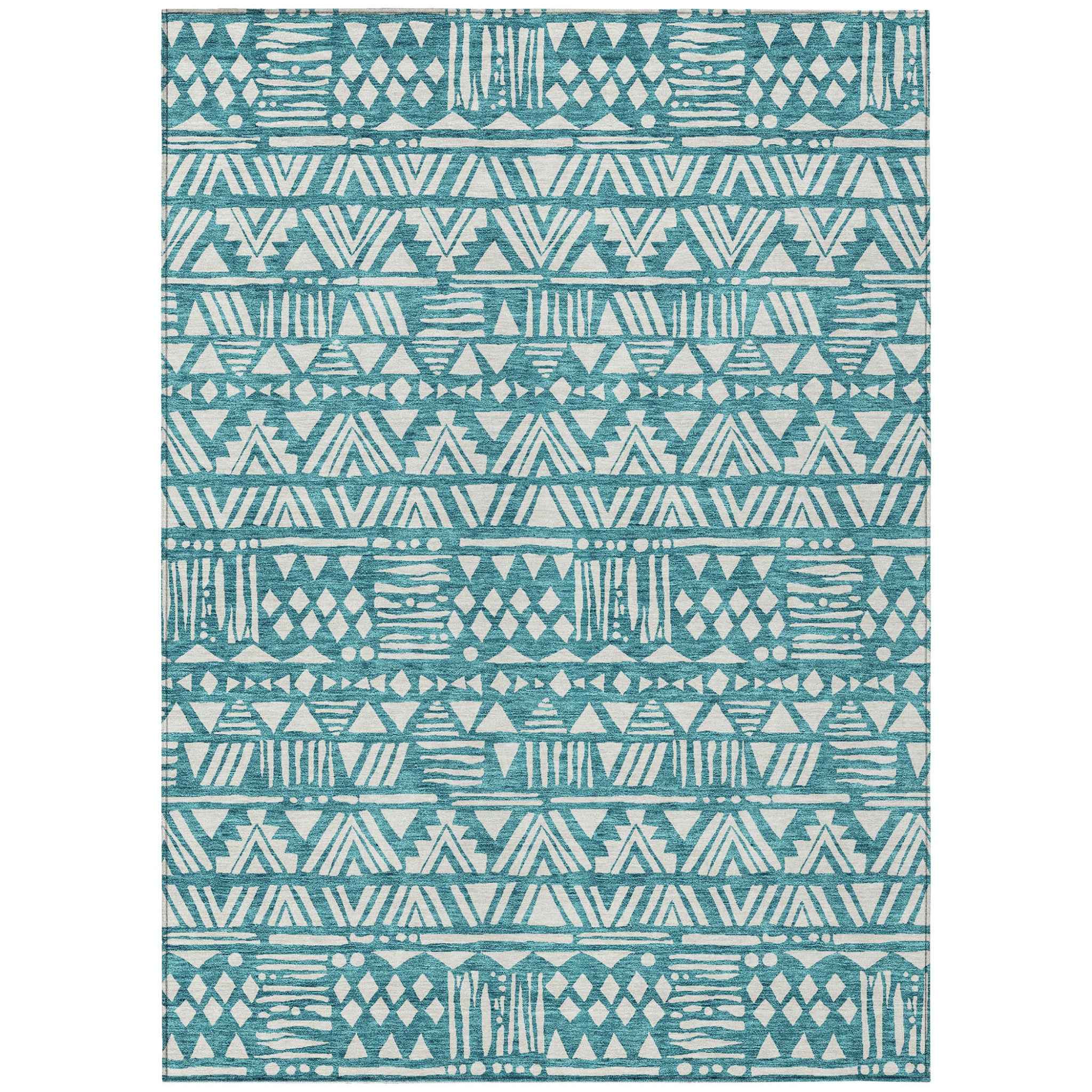 10' X 14' Teal Blue And Ivory Southwestern Washable Indoor Outdoor Area Rug