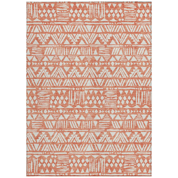 3' X 5' Coral And Ivory Southwestern Washable Indoor Outdoor Area Rug