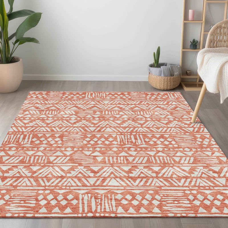 3' X 5' Coral And Ivory Southwestern Washable Indoor Outdoor Area Rug