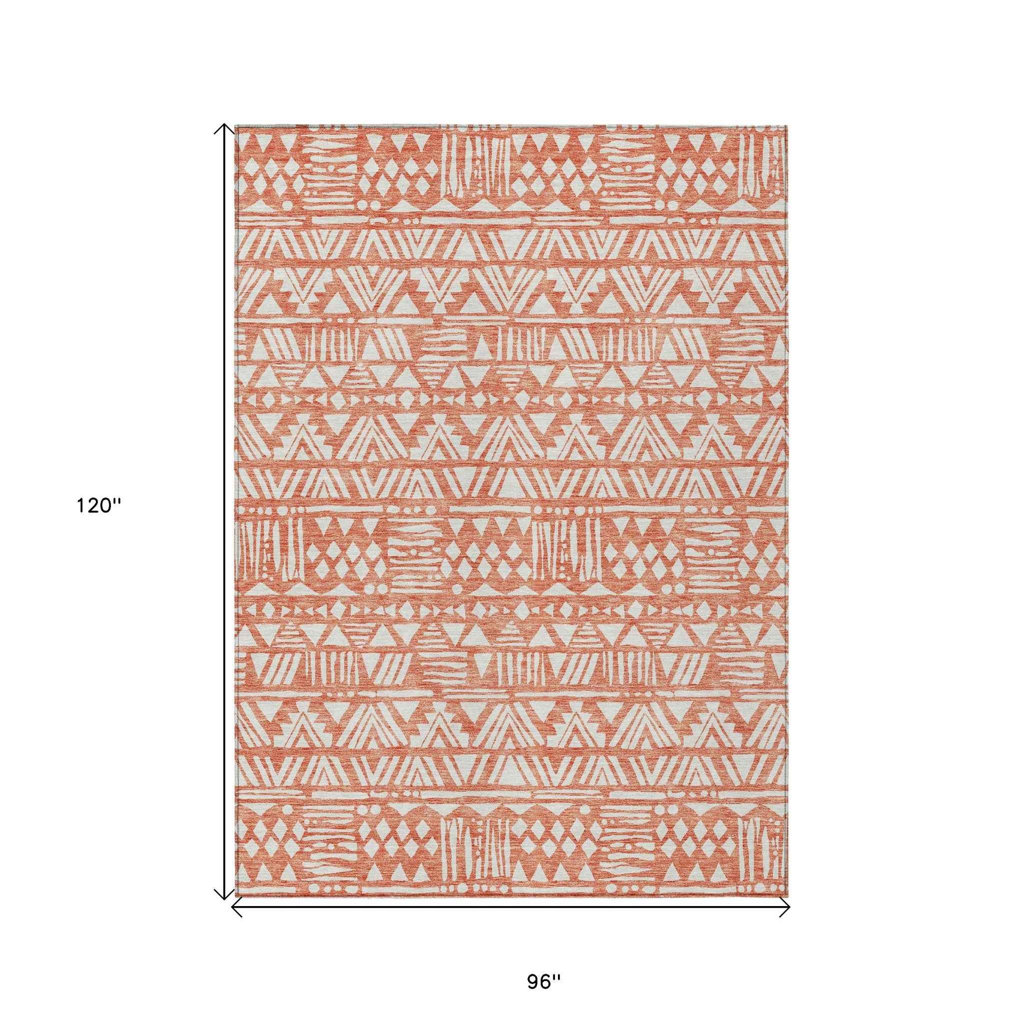 8' X 10' Coral And Ivory Southwestern Washable Indoor Outdoor Area Rug